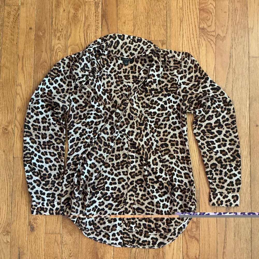 Ann Taylor Blouse Womens S With Attached Scarf Leopard Print Career Office